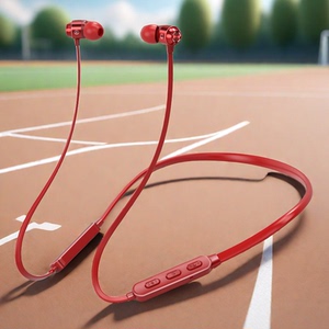 颈挂式挂脖无线运动蓝牙耳机可通话K歌磁吸入耳式金属带耳麦双耳