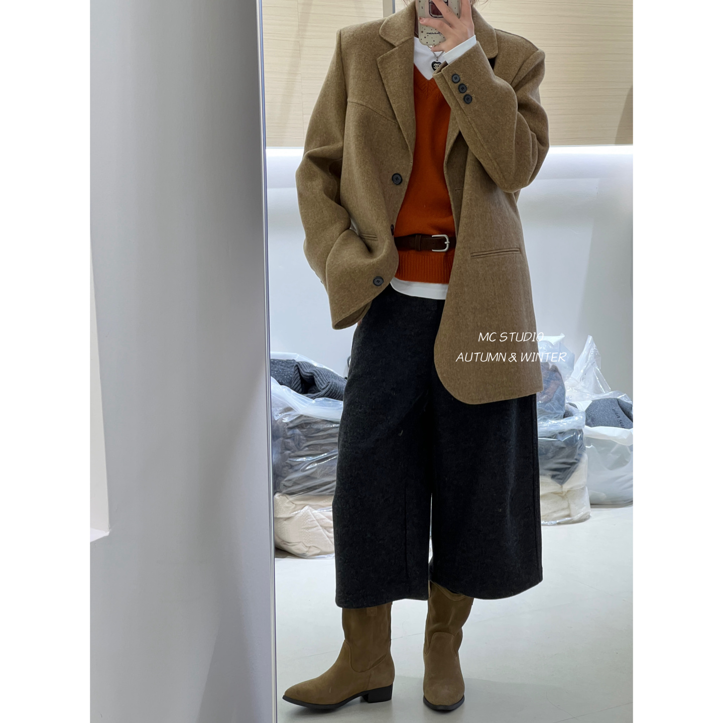 混色调性外套厚实百搭西装大衣