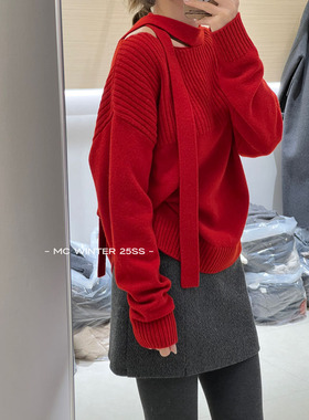 【飘带小女人针织】欧洲站冬季圣诞新年氛围感羊毛毛衣内搭25366