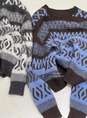 【高克重羊绒拼色提花毛衣】欧洲站冬季新款厚实保暖费尔岛86002