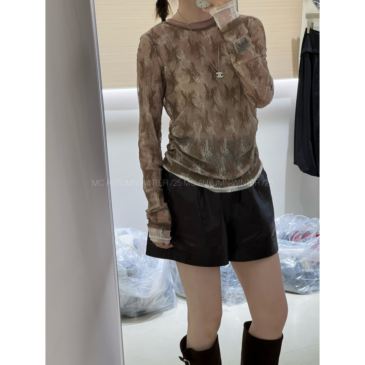 时髦柔软百搭网纱上衣有弹力蕾丝
