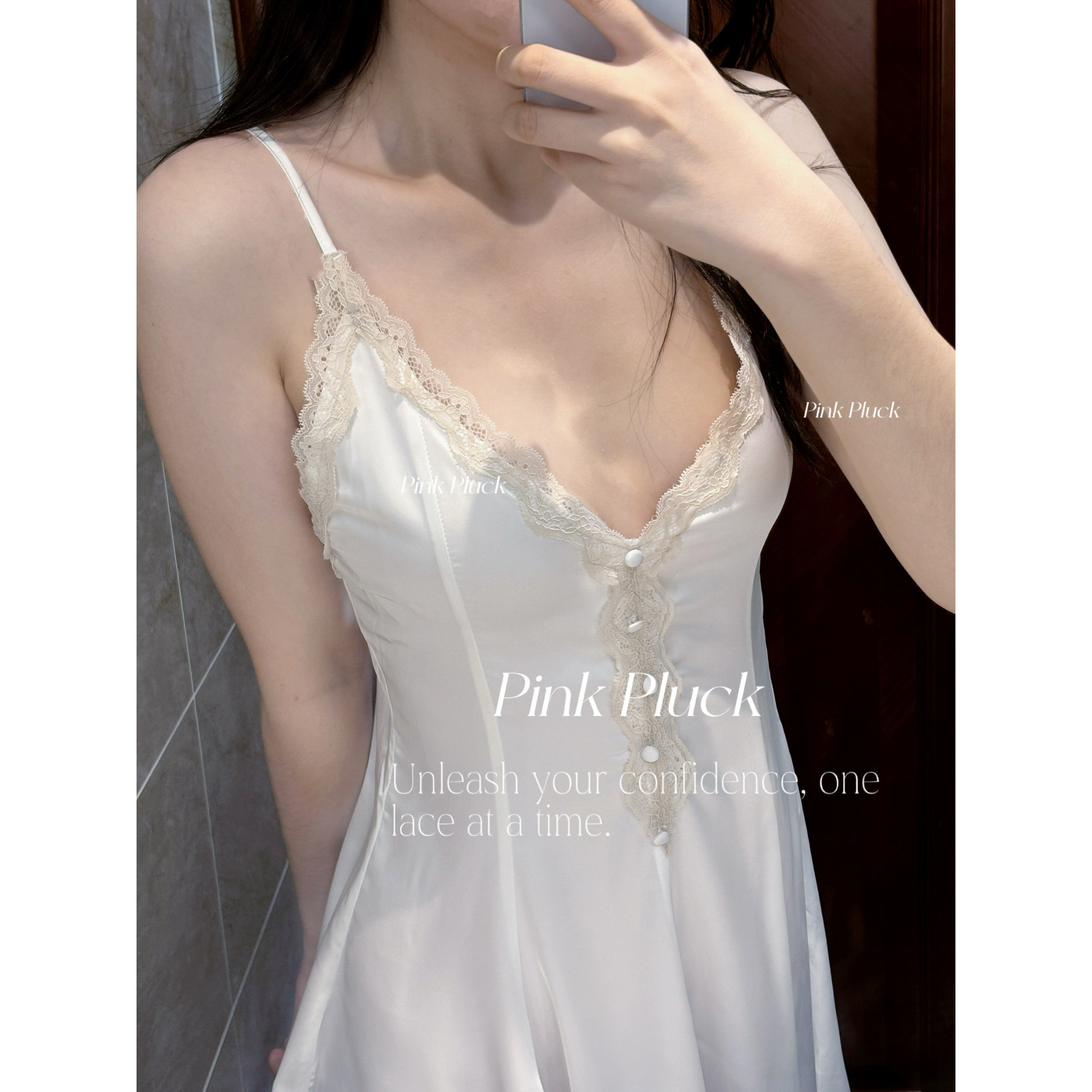 PinkPluck*Luna Satin* 法式性感蕾丝吊带睡裙缎面感纯欲风睡衣