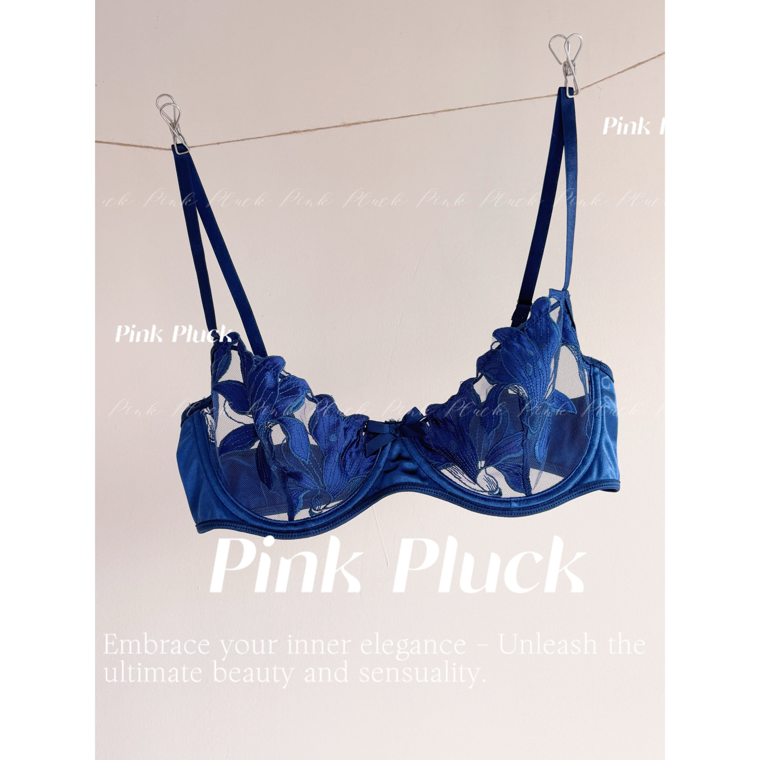 Pink Pluck*心口蓝玫瑰* 优质蕾丝性感内衣套装纯欲性感