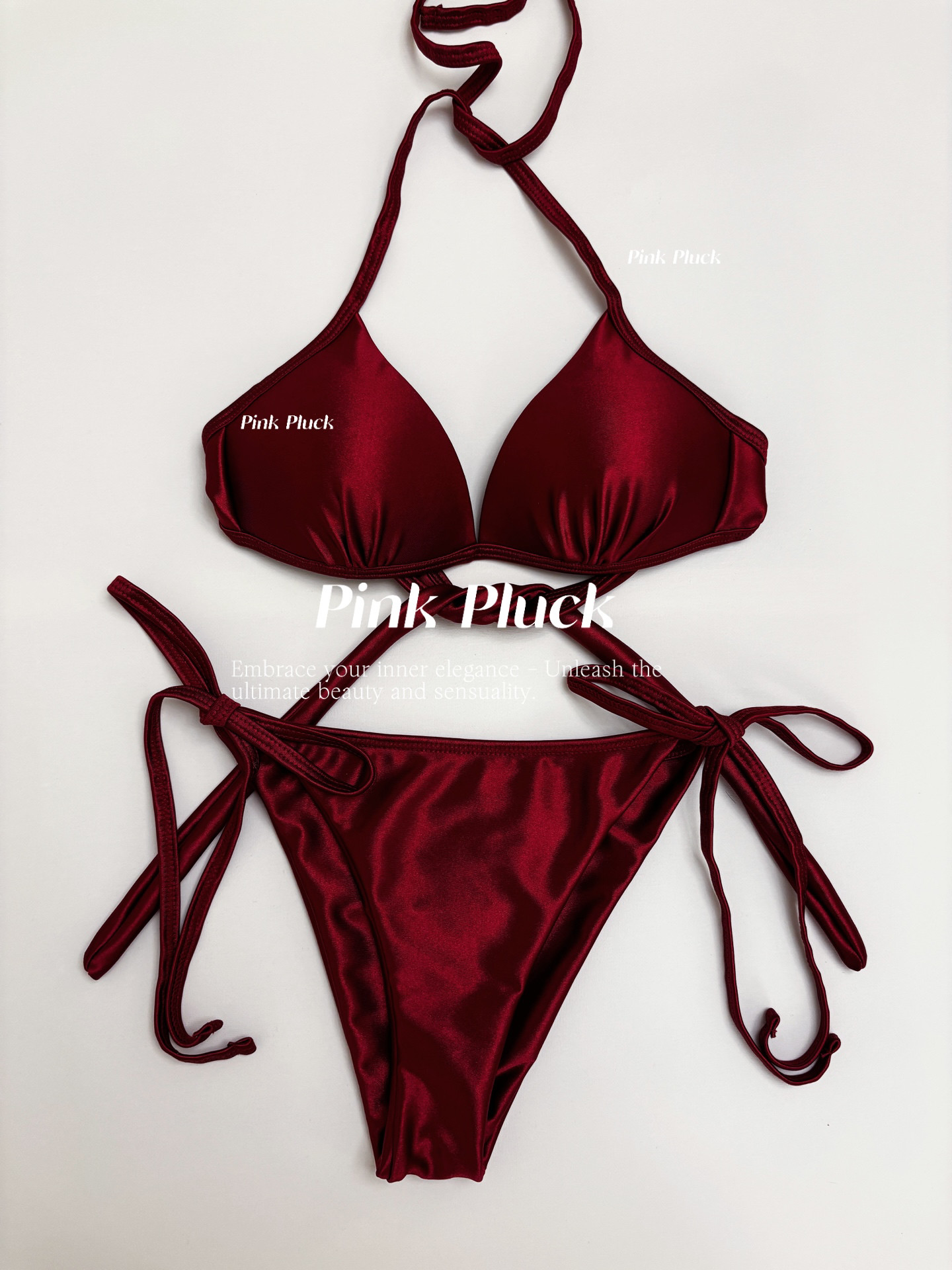 Pink Pluck*50度*性感比基尼泳衣女分体三点式绑带露背温泉度假