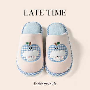 女秋冬2025新款 可爱苹果狗棉拖鞋 室内家居情侣地板拖男 TIME LATE