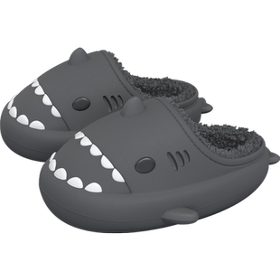 鲨鱼男士棉拖鞋男秋冬季室内居家居厚底防水防滑家用毛毛棉鞋男冬