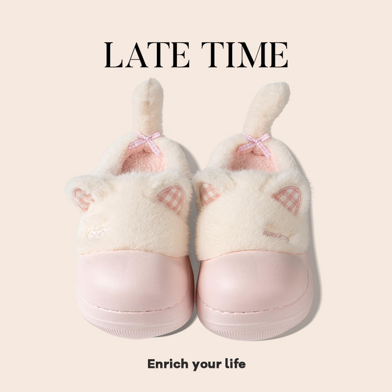 latetime软萌少女心小猫棉拖鞋
