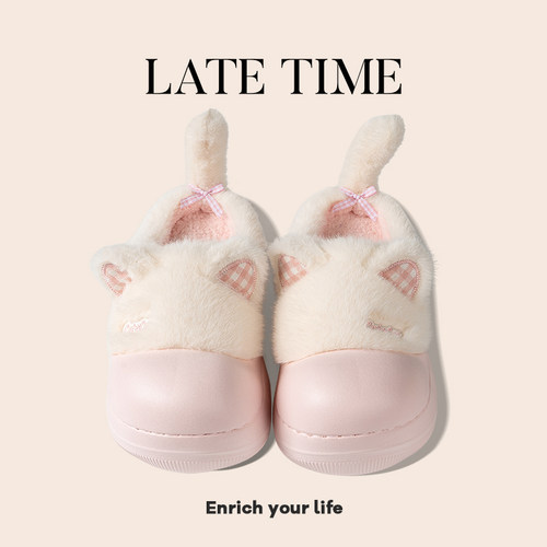 latetime软萌少女心小猫棉拖鞋