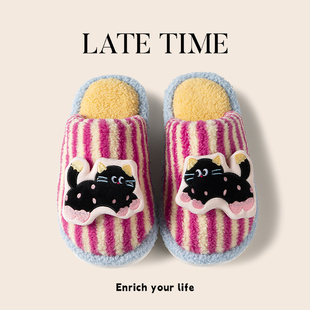 男 室内家居情侣毛毛拖鞋 可爱少女心立体小猫棉拖鞋 女秋冬2025新款