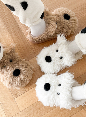 可爱卡通西高地潦草小狗棉拖鞋女秋冬季室内居家情侣一对毛拖鞋男