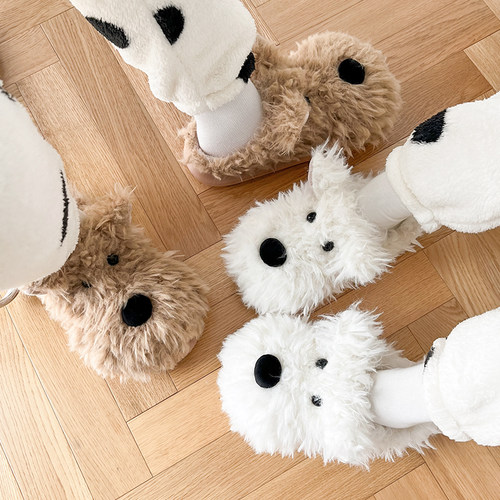 卡通西高地潦草小狗棉拖鞋女秋冬