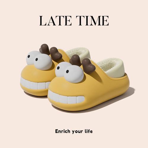 立体大眼睛防水棉拖鞋女秋冬