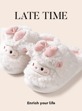 可爱蝴蝶结小羊棉拖鞋女士秋冬季2025新款室内居家毛毛包跟棉鞋女