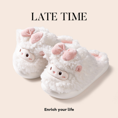 可爱少女心蝴蝶结小羊棉拖鞋女