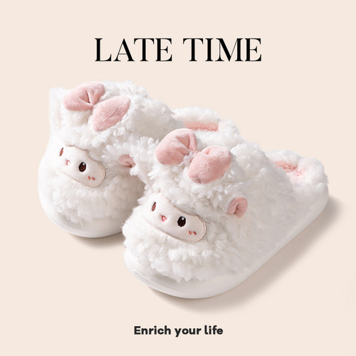 可爱少女心蝴蝶结小羊棉拖鞋女