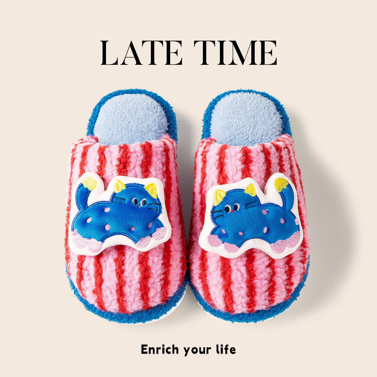 latetime可爱少女心小猫棉拖鞋女