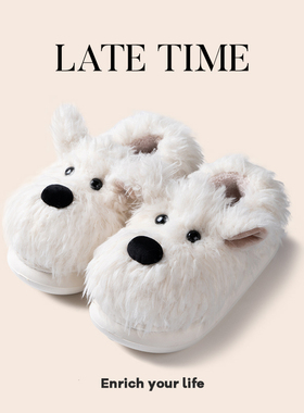 西高地可爱潦草小狗棉拖鞋女冬季室内居家保暖月子鞋厚底包跟棉鞋