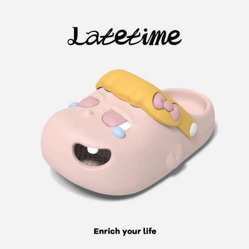 latetime可爱卡通哭娃洞洞鞋女款