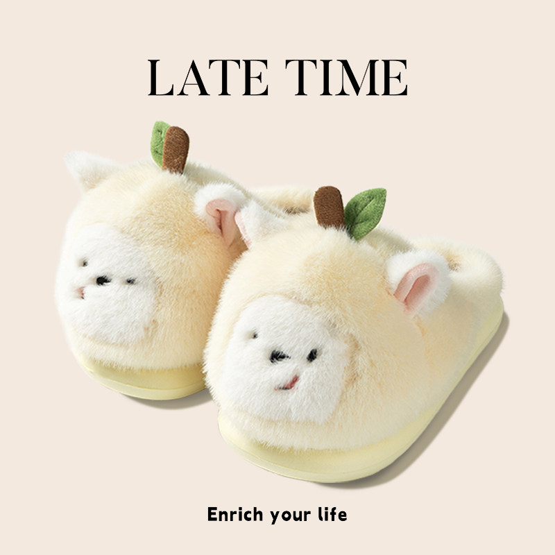 latetime可爱苹果小狗棉拖鞋女款