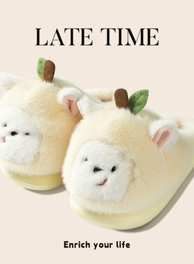 latetime可爱苹果狗棉拖鞋女2025新款冬室内居家学生宿舍毛毛拖鞋