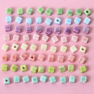 6mm奶油色陶瓷方形珠子散珠diy手工自制串珠手链手机链耳饰品配件