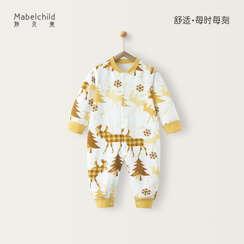 妙贝亲纯棉5A抗菌小鹿婴儿哈衣