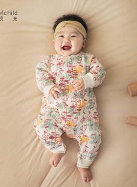 妙贝亲婴儿连体衣春秋冬季保暖衣服夹棉加厚哈衣宝宝睡衣爬服秋装
