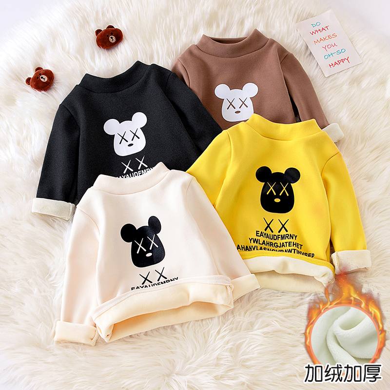 儿童半高领加绒保暖打底衫秋冬装