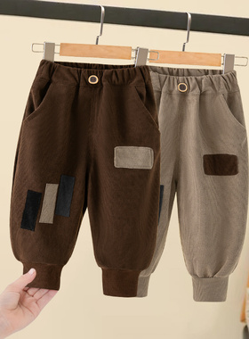 男童卫裤春秋款儿童休闲裤子小男孩宝宝外穿长裤咖色束脚帅气韩版