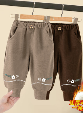 女童秋冬款羊羔绒加厚卫裤小女孩时尚刺绣运动长裤宝宝冬季保暖裤