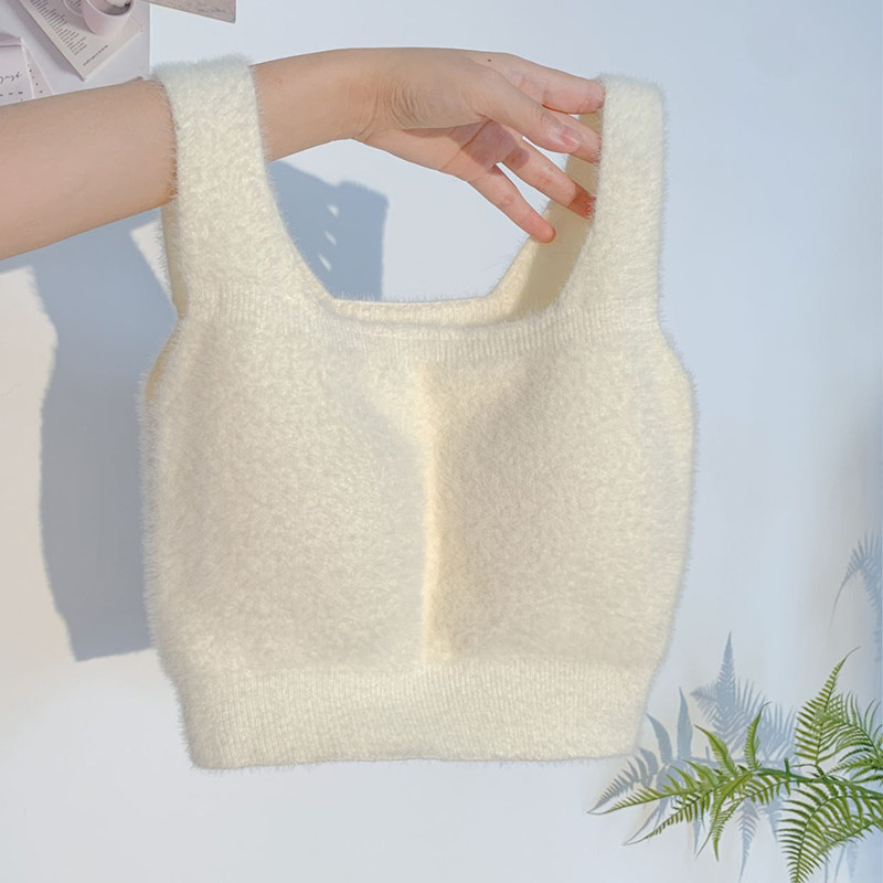 舒服毛绒发热衣女加绒加厚冬季吊带专用聚拢小胸带附胸垫背心文胸