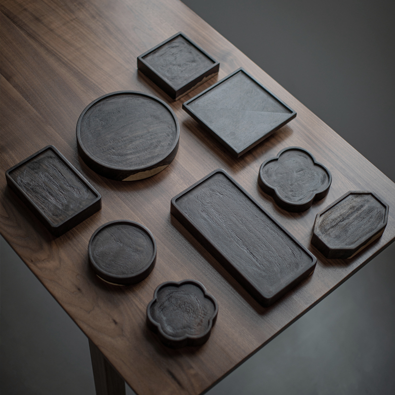 日式侘寂風實木干泡茶壺承小茶盤