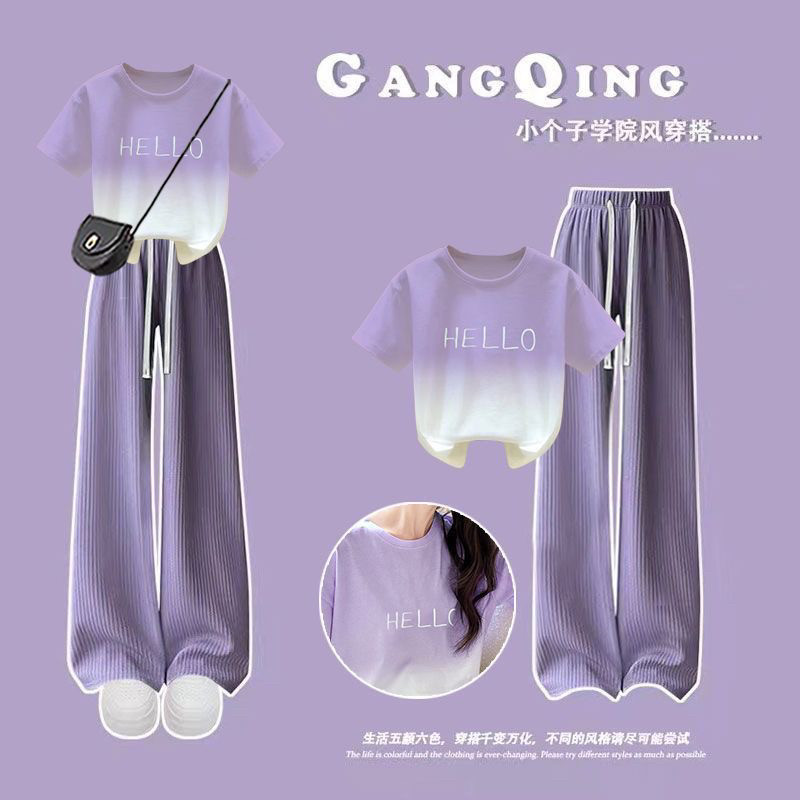 夏装搭配一整套运动多巴胺小个子阔腿裤套装女童2025新款时尚洋气图片