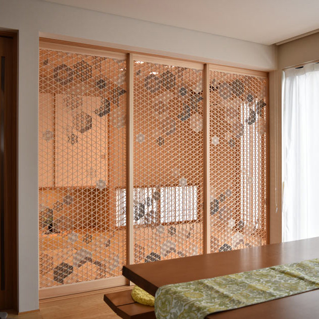 日本组子细工图案藤编花格装修吊顶镂空装饰板隔断酒店民宿装饰