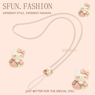 手机挂脖硅胶长挂绳可爱kt小猫u盘耳机钥匙挂件ccd相机米色链饰女