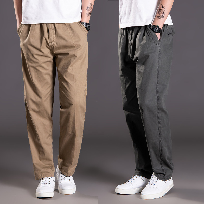 夏季薄工装男休闲加肥大码宽松嘻哈直筒户外运动大口袋纯棉肥佬裤