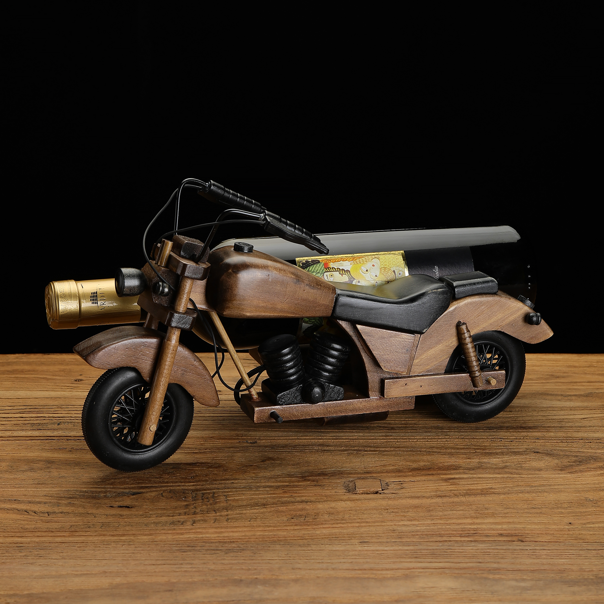 复古实木摩托车红酒架酒柜装饰葡萄个性酒瓶架子创意展示家用摆件