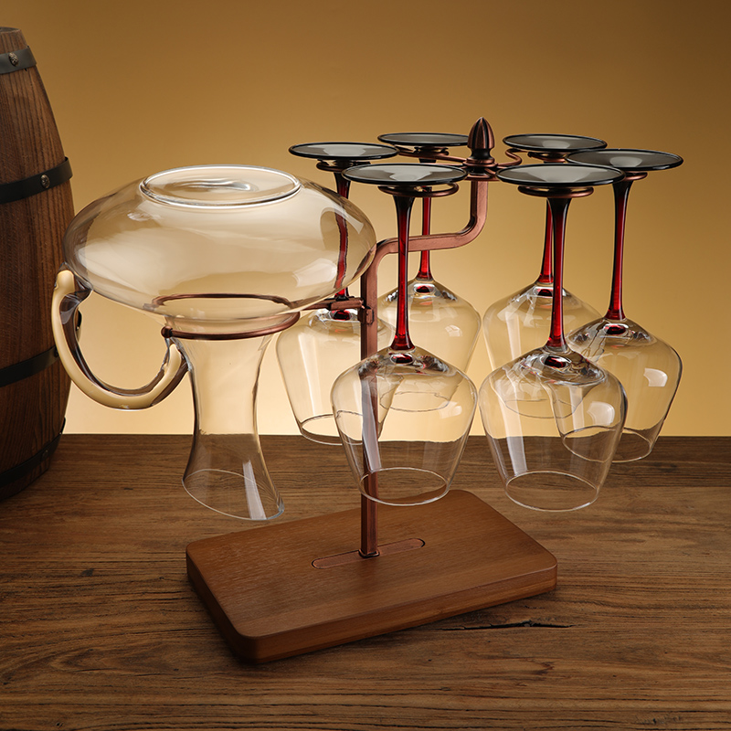 qpw创意实木红酒杯醒酒器杯架