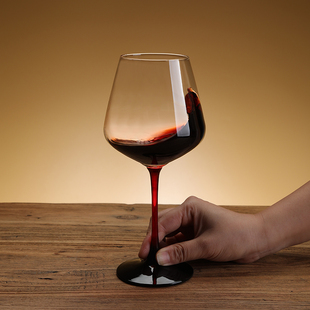 红杆勃艮第红酒杯家用套装 水晶大肚黑领结葡萄高脚杯子醒酒器酒具