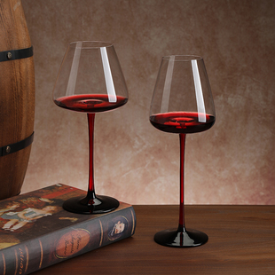 高档黑领结红酒杯高档创意勃艮第大肚水晶葡萄酒红杆高脚杯子套装