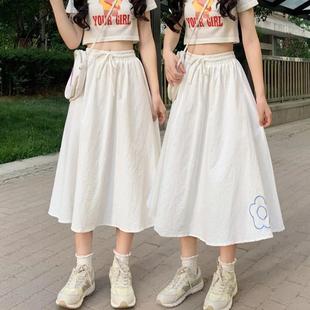 高腰半身裙女港风伞裙学院风显瘦中长款 日系工装 a字裙百褶裙子夏