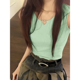 薄荷绿曼波风设计感无袖 内搭吊带背心ins上衣潮 T恤女2025夏季 新款
