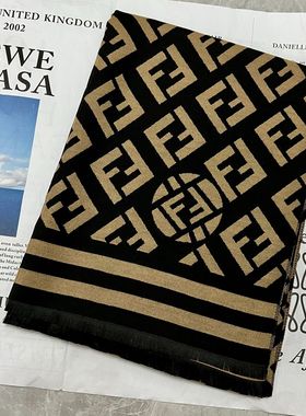 秋冬季厚款围巾女士冬天保暖软糯F字母仿羊绒围脖女生韩版时尚潮