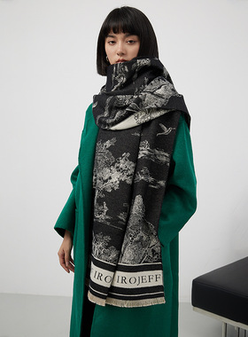 秋冬季棉麻围巾2025秋冬新款加厚提花围巾女仿羊绒保暖披肩高级