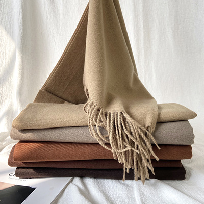 秋冬季棉麻围巾秋冬新款纯色围巾日韩仿羊绒围脖女高级感保暖