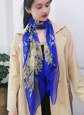 丝巾女士春秋季新款韩版仿真丝秋冬薄款长纱巾妈妈时尚雪纺围巾潮