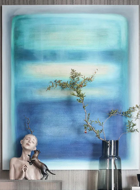 《蓝色海梦》现代简约挂画抽象画手绘油画样板房挂画儿童房画品质