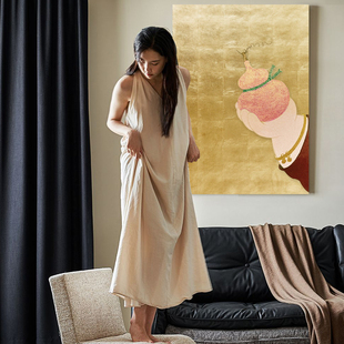 客厅玄关背景墙艺术装 纯手绘金箔油画 饰画艺术轻奢 天官赐福