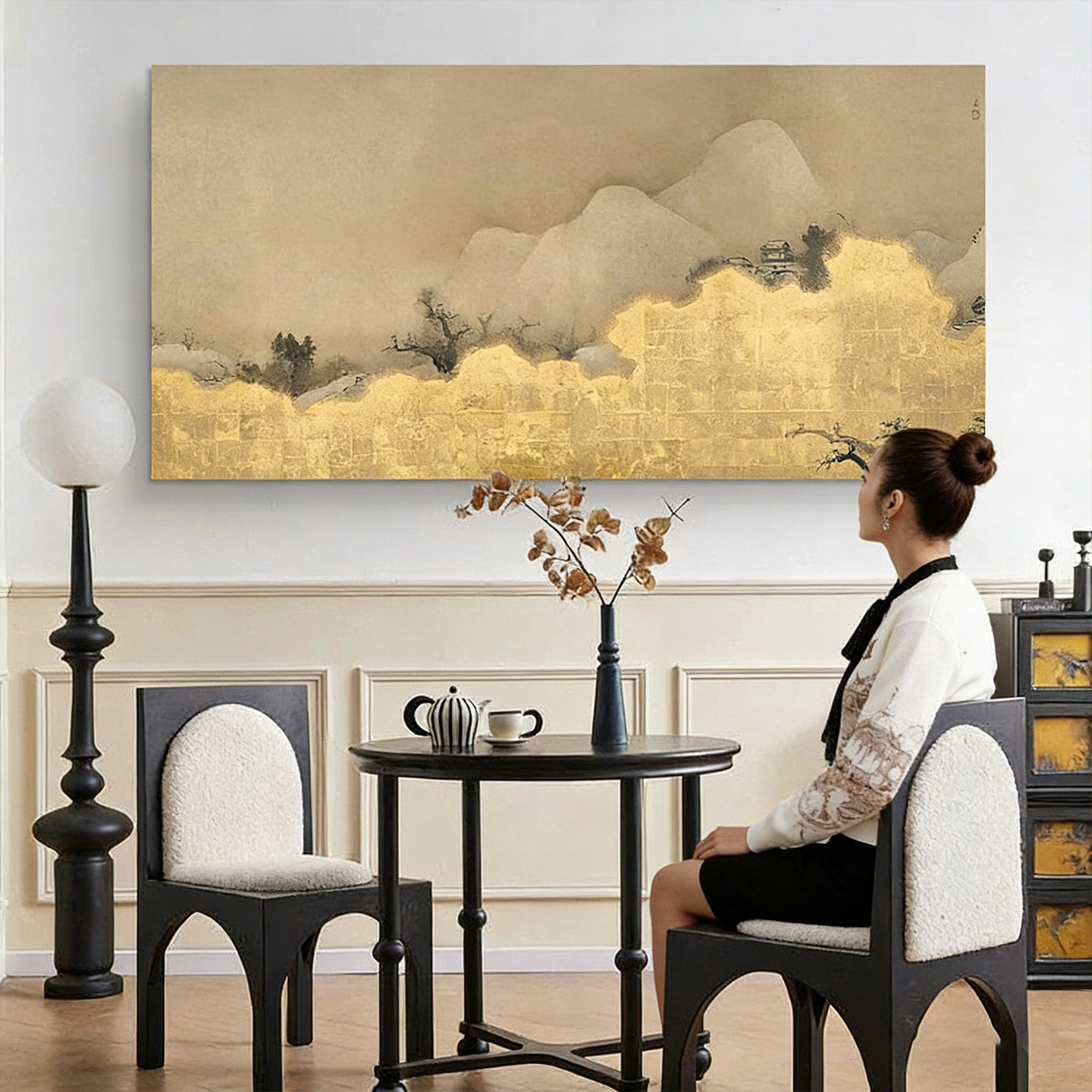 《金山》中古风玄关挂画客厅书房走廊酒店艺术感壁饰金箔装饰画