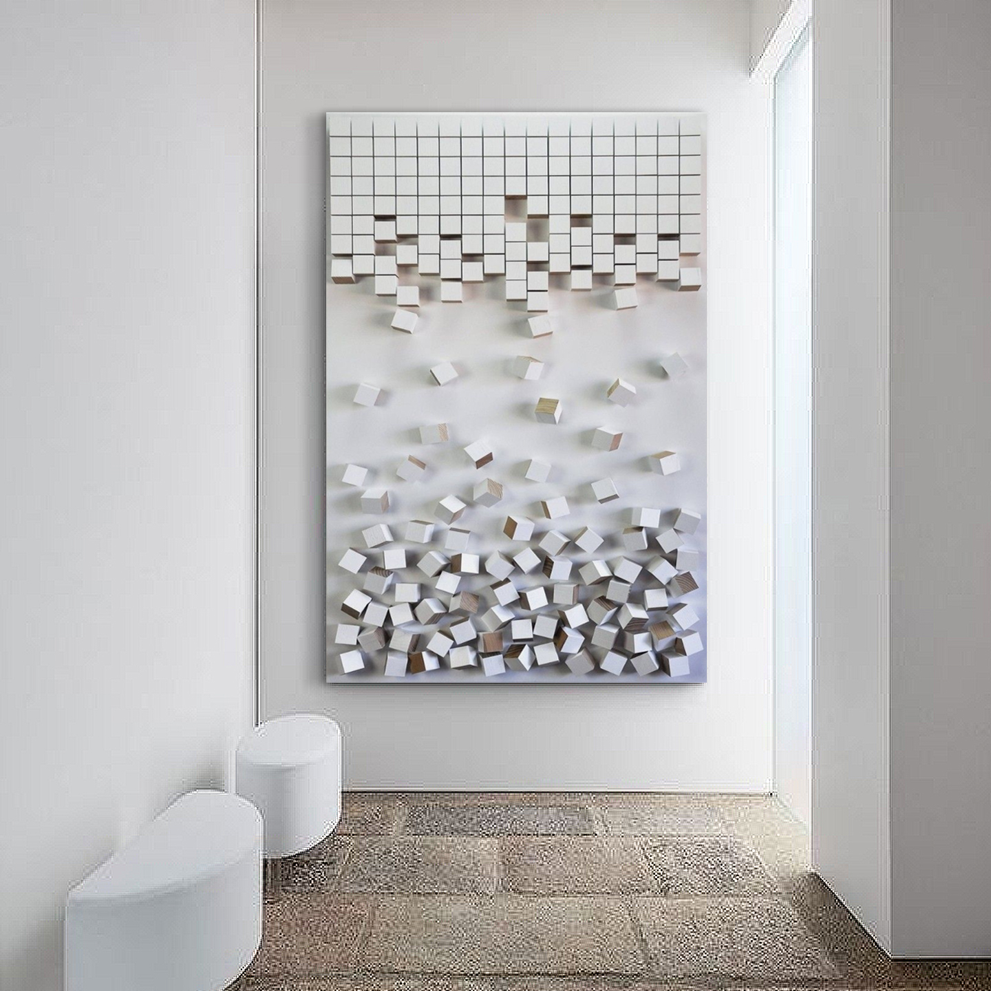 马赛克立体手工木块实物装置画现代简约入户玄关装饰画样板间挂画图片